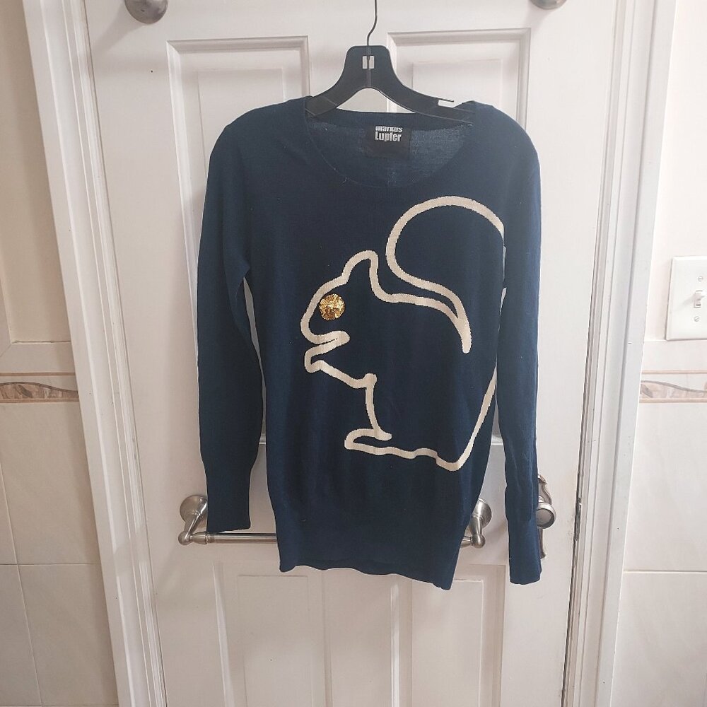 Markus Lupfer Blue Wool Squirrel Sequin Sweater